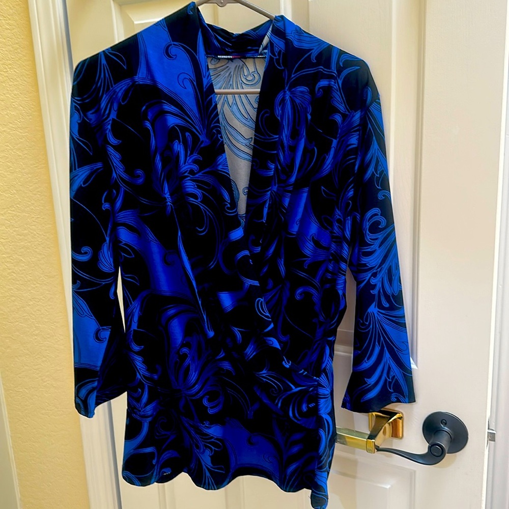 Midnight blue with black below  the waist length